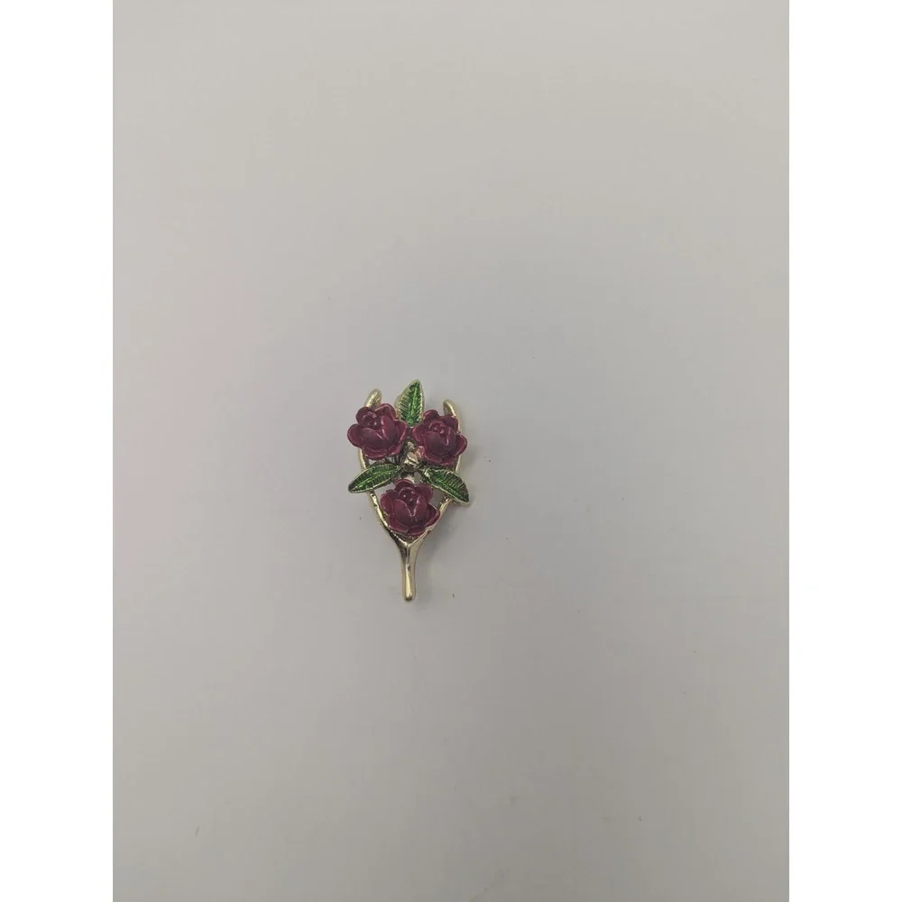 Vtg Gerrys Gold Tone Rose Bouquet Wishbone Enamel Pin Brooch Womens Jewelry